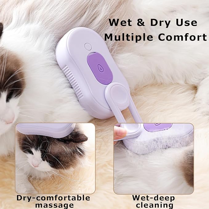 Cat Steam Brush for Shedding, 4 in 1 Cat Grooming Brush for Dogs and Cats, Anti-Static, Massage, Cleaning, Shedding & Combing All In On