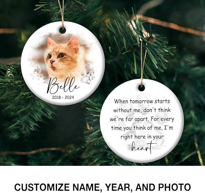 Cat Memorial Ornament - Custom Pet Picture Frame Ornament - Bereavement Gift with Meaningful Quote - Cats Loss Memorial Keepsake - Personalized Sympathy Gifts, for Grief Pet Owners