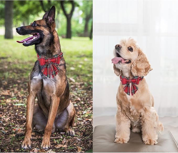 Unique style paws Christmas Dog Collar with Bow Tie Red Plaid Puppy Collar for Small Medium Large Dogs as Autumn Winter Gifts -XL