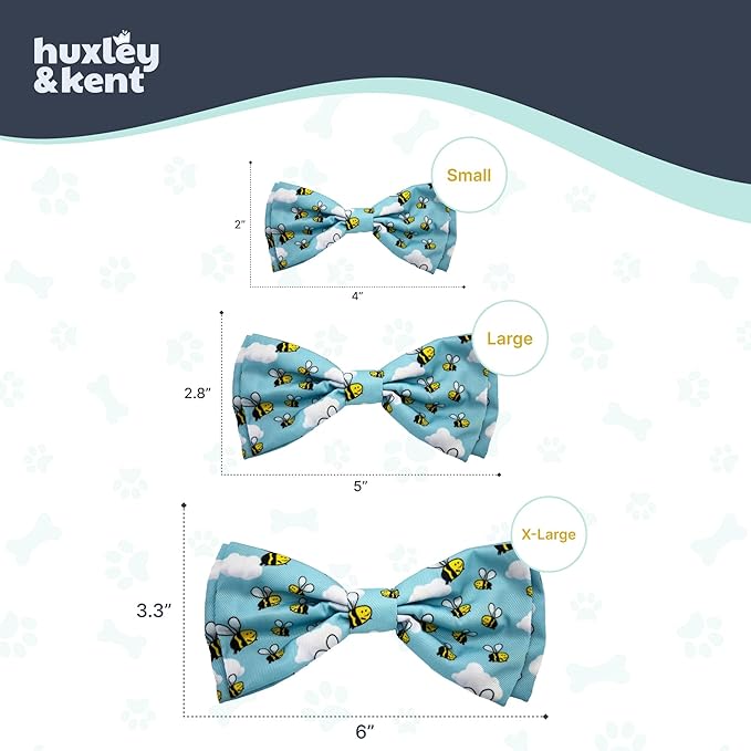 Huxley & Kent Pet Bow Tie for Dogs & Cats - Spring Theme Adjustable Hook & Loop Collar Accessory - Cute & Comfortable for Holidays & Celebrations - Busy Bees, Small