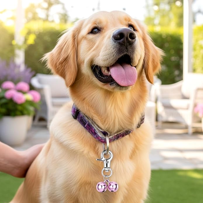 4PCS Bells for Dog Collars Cat Bells for Collar Loud Stainless Steel Dog Bell for Collar Accessories Training Collars Charm with Heavy Duty Snap Clips Christmas Gift (Silver & Purple)
