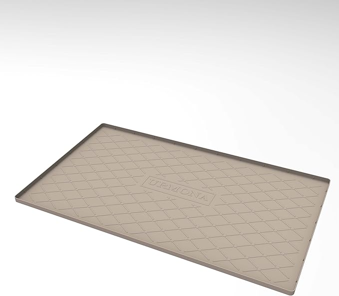 URMONA Large Dog Food Mat, 37" x 22" Pet Food Mat, Waterproof Dog Cat Food Mat with Raised Edges, Silicone Pet Food Mat, Dog Accessories, Prevents Food Spills, Protects Floors（Beige）