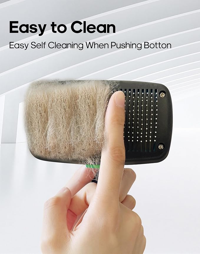 Self Cleaning Shedding Brush - Skin Friendly Grooming Tool for Dogs, Cats, and Puppies, Deshedding and Hair Removal for Long and Short Haired Pets (Green)