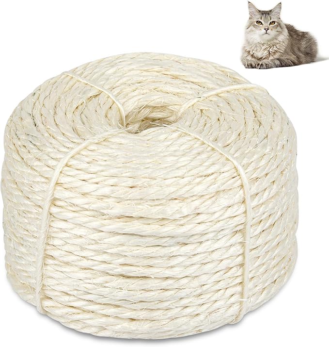 164 Feet Sisal Rope for Cat Scratching Post, 4 mm Natural Cat Tree Rope, DIY Hemp Twine Rope for Repairing, Recovering Scratch Post Cats Tree Tower Replacement (White)