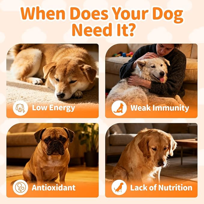 Dog Vitamins and Supplements for Daily Energy, Immune, Antioxidant, Gut, Skin & Coat, Dog Multivitamin Powder for Homemade Food with L-Carnitine, Taurine, Probiotics - Chicken Flavor, 75 Scoops