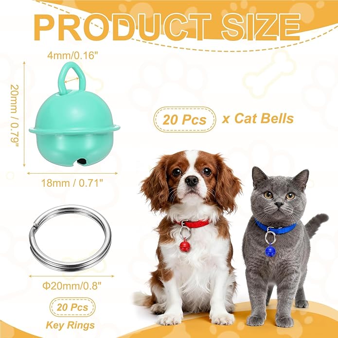 Cat Bells, Small Pet Copper Bells Collars Charm with Key Rings Loud Crisp Sound Anti-Lost Pendant Accessories