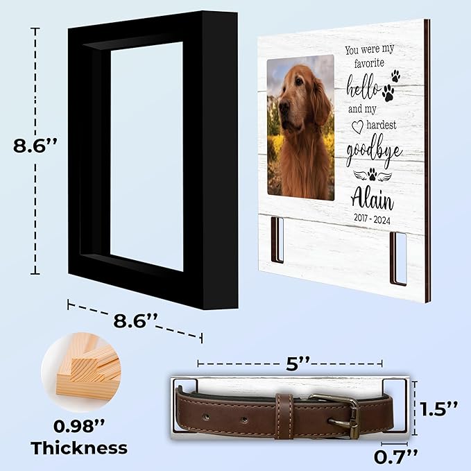 Personalized Pet Memorial Frame with Collar Holder, Engraved Pet Memorial Ornament, Dog Cat Sympathy Card, Loss of Dog Keychain Paw Prints Charm Sympathy Gift, Remembrance Gift for Cat Lovers