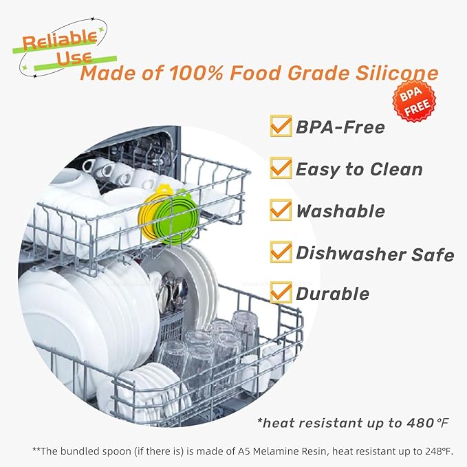 MoPawKT- Silicone Cat Dog Food Can Covers Lids, 3 Inner Diameters 2.6”/3”/3.4” Fit 3-15 oz Standard Cat Dog Food Cans/Tins, Multi-Size Canned Covers, BPA Free, Reusable(box set of 2 lids+1 spoon)