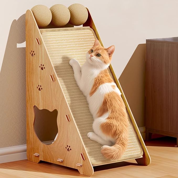 Sisal Cat Scratcher, Natural Scratching Post, Cat Scratch Pad for Wall and Couch, Durable Toy for Indoor Kittens with Hanging Ball - 22.44 x 14.56 x 11.41 Inch