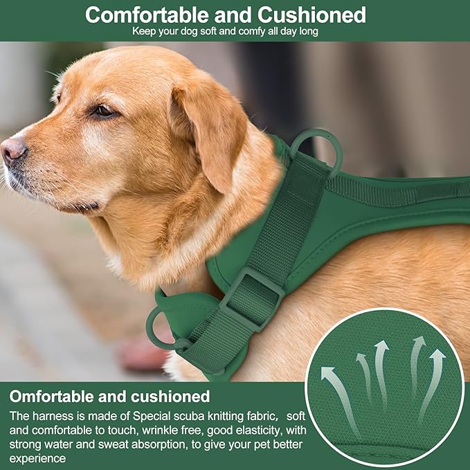 No Pull Lightweight Dog Harness: Adjustable Durable Breathable Mesh Pet Vest Harness with Soft & Comfortable Cushion, for Small Medium Large Dogs (Medium, Pine Green)