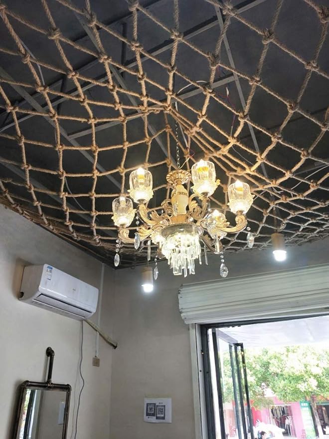 Safety Anti-Fall Fence Net for Children Pet Cat, Jute Twine Netting Balcony Net - Child Protection Rope Netting for Staircase Restaurant Cafe Ceiling Vintage Decorative Hemp Rope Net
