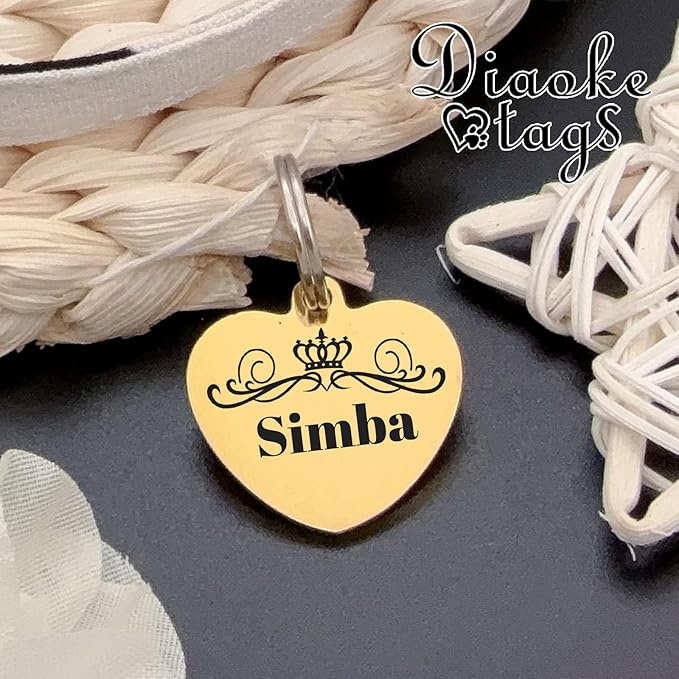 Personalized Dog Tags, Stainless Steel Pet Tags Personalized Cat, Collar Charm Engraved on Both Sides, up to 4 Lines of Custom Text, Multiple Patterns Colors Size Options (Crown, Small)