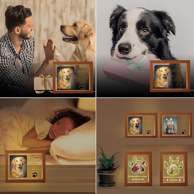 Personalized Dog Memorial Gift Night Light Customized Light Up Picture Frame Acrylic Led Plaque Lamp Pet Sympathy Remembrance Gift(Dog Paw)