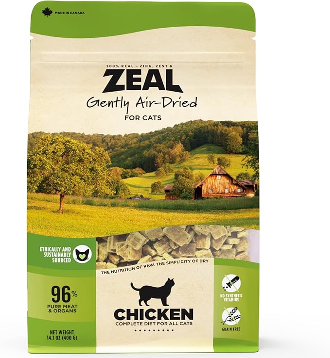 ZEAL Canada Air-Dried Cat Food Chicken Recipe - High Protein, Natural Superfoods, Nutrient Rich, No Fillers, Grain Free, Complete & Balanced (Chicken, 14.1 oz)