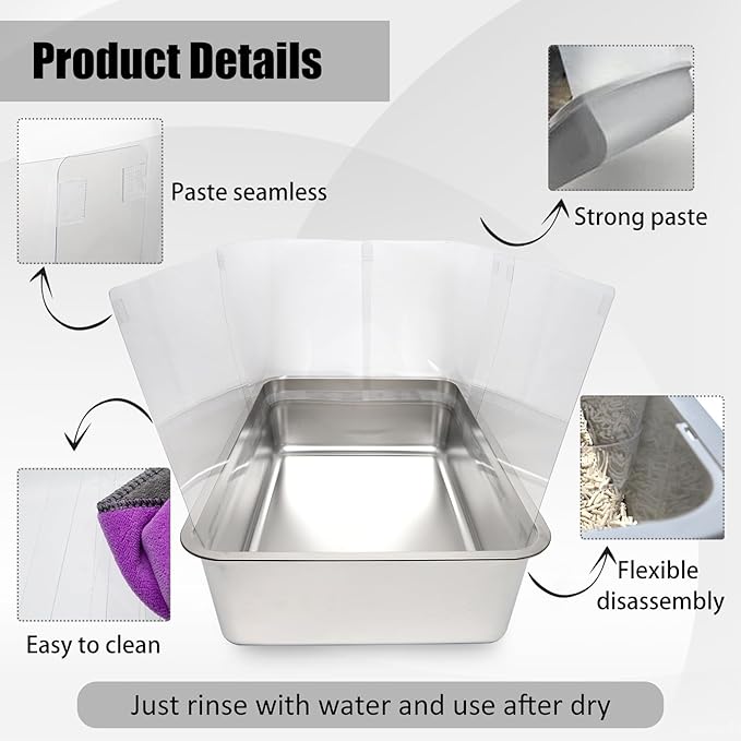YOILES 3PCS Cat Litter Box Pee Shields,Transparent Easy Clean Splash Guard for Open Top Litter Pan 14.5×11.5in- Litter Box Not Included (3, Clear)