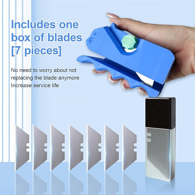 Cardboard Cutter for Cat Scratchers – 3D Printed Portable Cardboard Strip Cutter with 7 Replaceable Blades, DIY Cat Scratcher Tool (Blue)