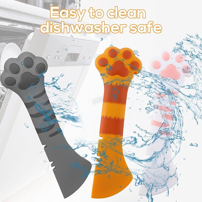 Tinoaly 3 Pcs Dog Cat Food Spoon, Adorable Paw Spoon for Wet Food Silicone Can Opener Multifunctional Pet Spatula Scoop Mixing Spoons for Cat Dog Supplies (Orange, White & Dark Grey)