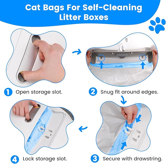 60Pcs Cat litter bags Liners, Drawstring Receptacles Bags Compatible With For Meo. Want Self-cleaning Cat Litter Box MW-SC01 MW-SC02 MW-LR01,Tear-free Leak-proof 18" x 12.6"