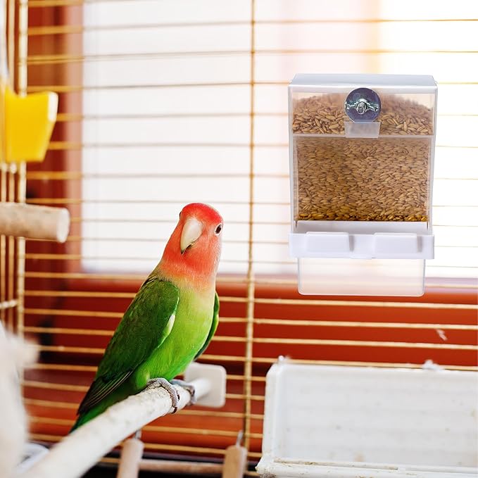 GlikCeil 8 Pcs No Mess Bird Feeder Parrot Automatic Feeder Bird Seed Container Water Dispenser for Parakeet Seed Food Container Cage Accessories for Canary Cockatiel Finch