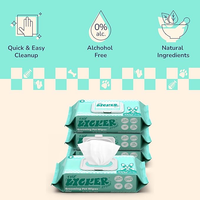 PWP1001A-4SET Biodegradable Dog Wipes for Grooming Paws and Body, Hypoallergenic Pet Wipes with Aloe Vera, Chamomile & Coconut Oil, Gentle Cleansing and Deodorizing, 400 Count