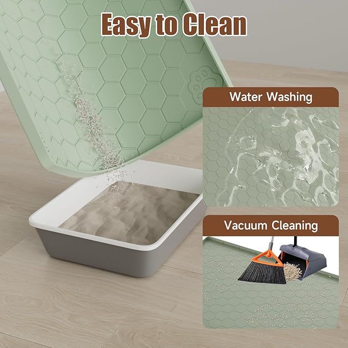 Pawinner Cat Mat for Litter Box, 40" X 28" Large Silicone Cat Litter Trapping Mat, Waterproof Cat Litter Mat, Soft on Kitty Paws, Urine-Proof, Non-Slip Kitty Scratch Pad for Floor(Green)