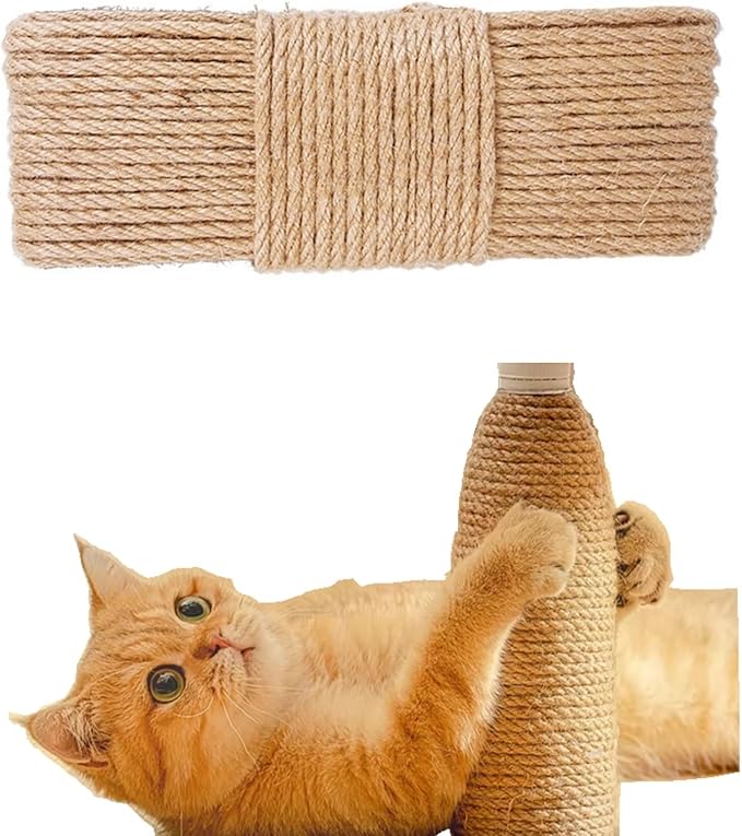 Sisal Rope for Cat Scratchers, Cat Tree,Cat Scratching Sisal Rope Natural Jute Hemp Rope, Ideal for Replace Scratching Post, Repair Cats Tree, DIY Projects 6mm(30m/98.4 Feet)