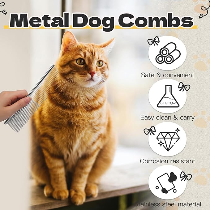 Biaungdo 3 Pcs Dog Grooming Combs Set, Metal Dog Comb for Removing Tangles and Knot, Cat Brush Grooming Tool for Long Haired Pets(7.48 x 1.57 inch)