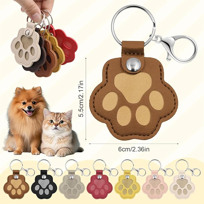 Pet Memorial Gifts for Dogs Cats, Leather Paw Print Pet Fur Keepsake Keychain, Cute Charm for Pet Lovers