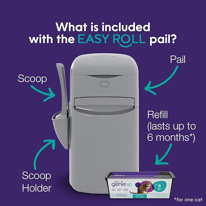 Litter Genie Easy Roll Cat Litter Disposal Pail | Odour Control, Refill Bags & Scoop