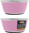 Master Pet Supply Stainless Steel Dog Bowls Set of 2 (16 Oz Each) with Non-Slip Rubber Base - Hyper Pink - Basic Dog Food Bowl Water & Food Bowls for Small Medium Large Dogs & Cats, Metal Dish