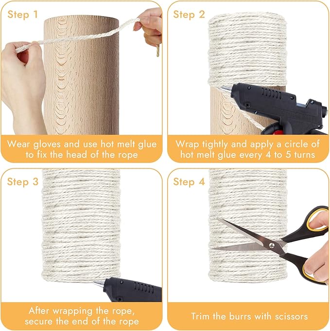 164 Feet Sisal Rope for Cat Scratching Post, 4 mm Natural Cat Tree Rope, DIY Hemp Twine Rope for Repairing, Recovering Scratch Post Cats Tree Tower Replacement (White)