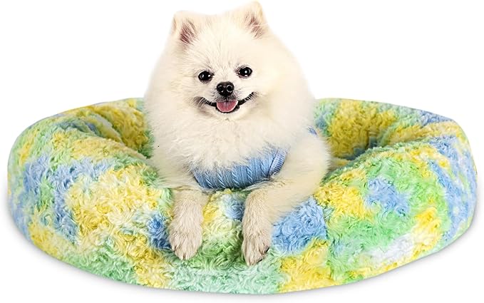 Calming Dog Bed for Small Dogs Cats, Kitty Puppy 23'' Round Anti-Anxiety Warm Fluffy Plush Faux Fur Bed, Soft Anti-Slip Donut Washable Small Pet Bed, Cozy Cat Puppy Bed, Fits up to 30 lbs Pets