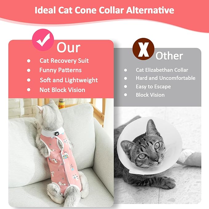 Coppthinktu 2 PCS Cat Recovery Suit Female Cat Onesie for Cats After Surgery Spay Abdominal Wounds, Kitten Recovery Suit Female Breathable E-Collar Alternative Kitten Onesie Anti Licking Large