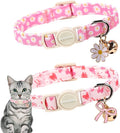 2 Pack Pink Floral Cat Collars Breakaway with Bell, Safety Buckle Daisy Cat Collar for Girl Cats and Small Dogs，Adjustable 7-12 Inch,Pet Supplies Accessories