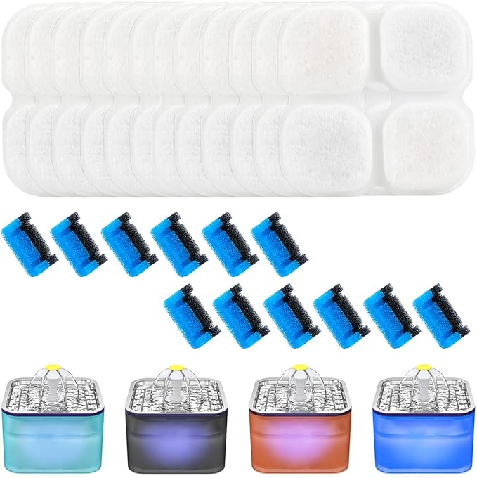 Wonder Creature Cat Water Fountain Filter Replacement, 6/8/6+6/12+12 Pack for Crystal Cat Fountain, 3L/101oz Pet Water Dispenser Filters (12+12 Pack)