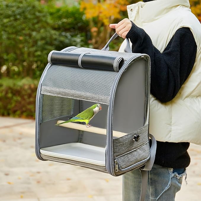 Portable Breathable Bird Backpacks Carriers with Removable Tray and Shade Cloth for Small Parrots Travel Cage Compacts Bird Cage Backpacks