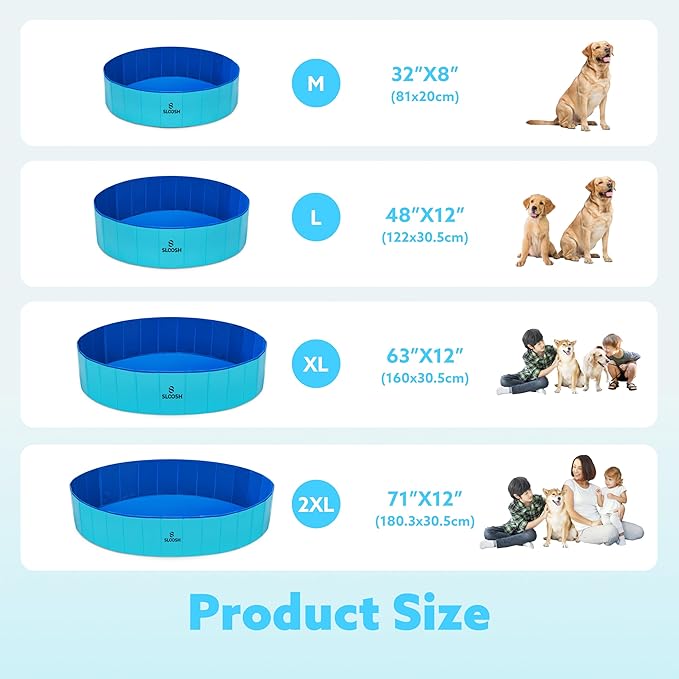 Sloosh Foldable Dog Kiddie Pool - Portable Hard Plastic Doggie Swimming Pool, Anti-Slip Collapsible Pets Bath Tub Suitable for Kids Indoor Outdoor Backyard Use (Blue, 32" x 8")
