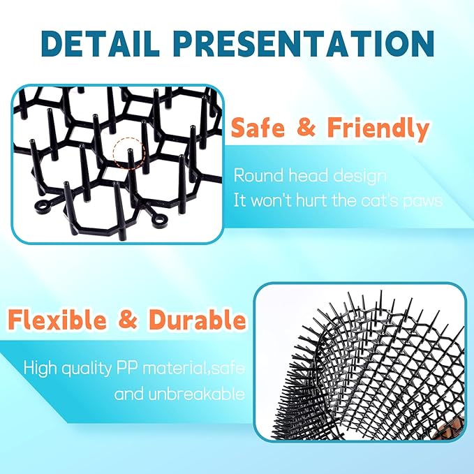 Hmyomina 16 x 13 Inch Cat Scat Mat with Spikes Outdoor/Indoor, Cat Deterrent Mat(12 Pack)