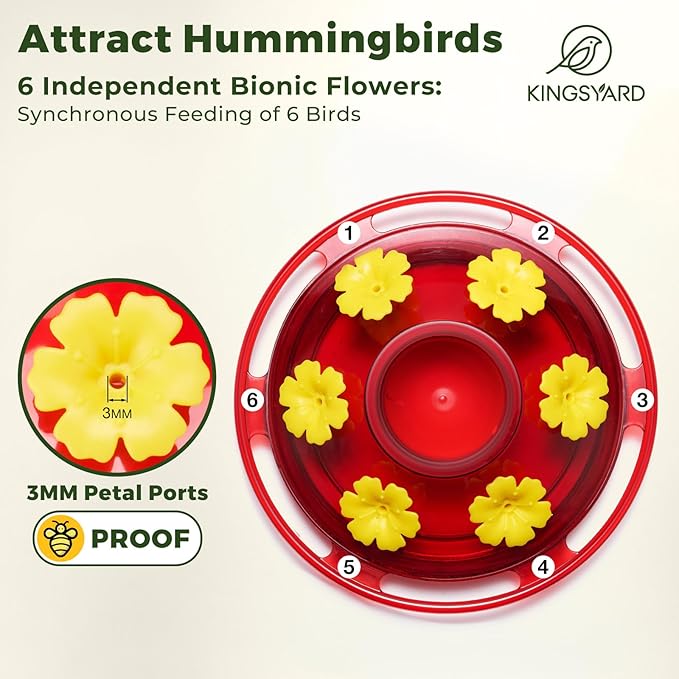 Kingsyard 2-Pack Glass Hummingbird Feeder for Outdoors Hanging, 14 oz Leak-Proof Humming Bird Feeders with Ant Moat & Bee Proof Feeding Ports, Hummingbird Gift for Bird Lovers (Red)