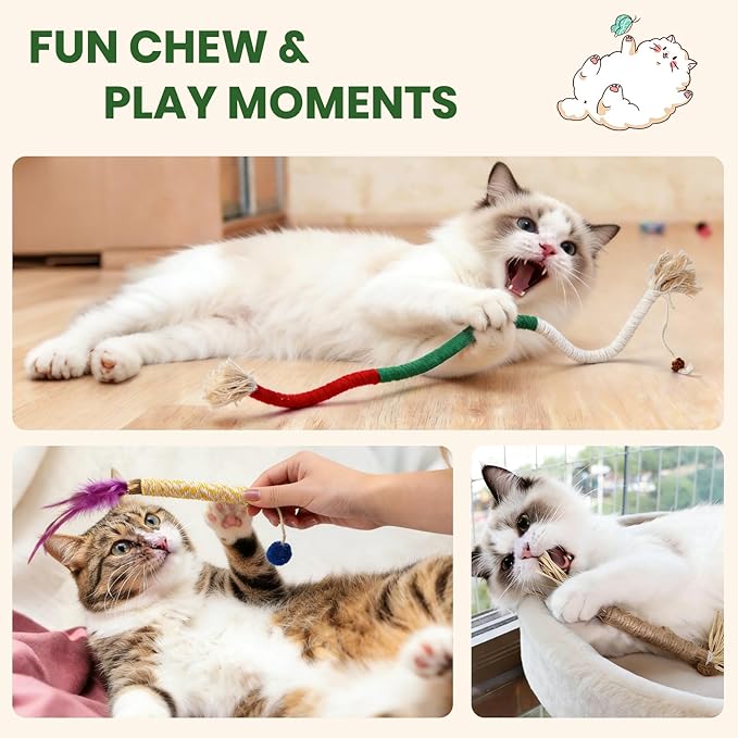 Silvervine Sticks for Cats and Cat Chew Rope Toy for Dental Care Teeth Cleaning,Interactive Cat Catnip Toys for Indoor Cats（9pcs）