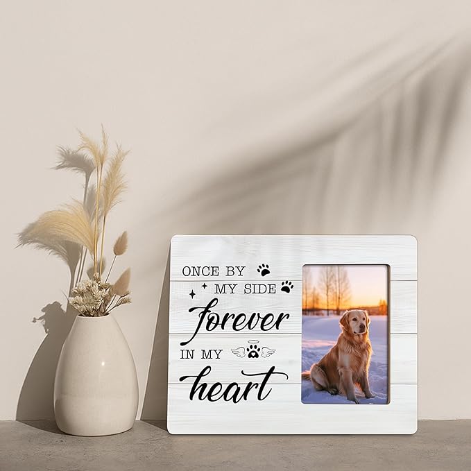 Pet Memorial Gifts for Dogs Sympathy, Loss of Dog Gift Picture Frame, Once by My Side Forever in My Heart Frames Fits 4x6 Photo