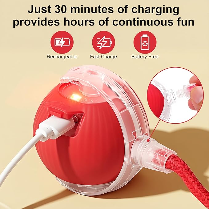 Interactive Electric Automatic Rolling Moving USB Rechargeable Self Activated Play Stimulation Toy Smart Chase Teaser Ball with Rope for Bored Adult Indoor Kitten Cat and Puppy Dog, Pink