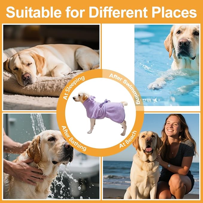 Medium to Large Size Dog Bathrobe, Quick Drying Super Absorbent Used for After Bathing, Warm Dog Towels, Adjustable Hoodies and Belts for Pet Dogs Bath Clothes Products(Purple, 2XL)
