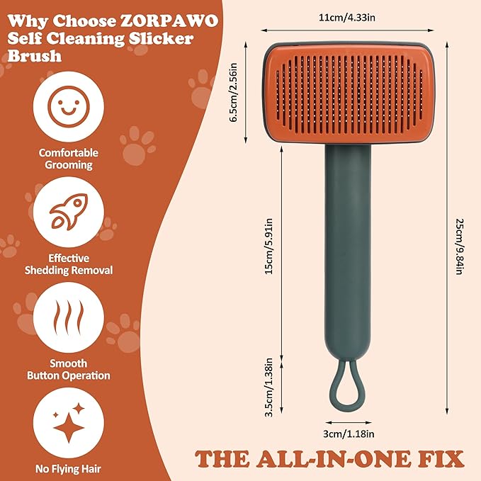 Self Cleaning Slicker Brush - Skin Friendly Pet Shedding Brush for Cats, Puppies, Long & Short Hair, Painless Deshedding & Massaging Tool(Green)