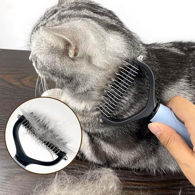 2-Sided Dematting & Deshedding Comb for Dogs & Cats – Undercoat Detangler Brush for Shedding, Matted Hair & Fur Remover Tool, Ergonomic Handle for Stress-Free Pet Grooming (Green)