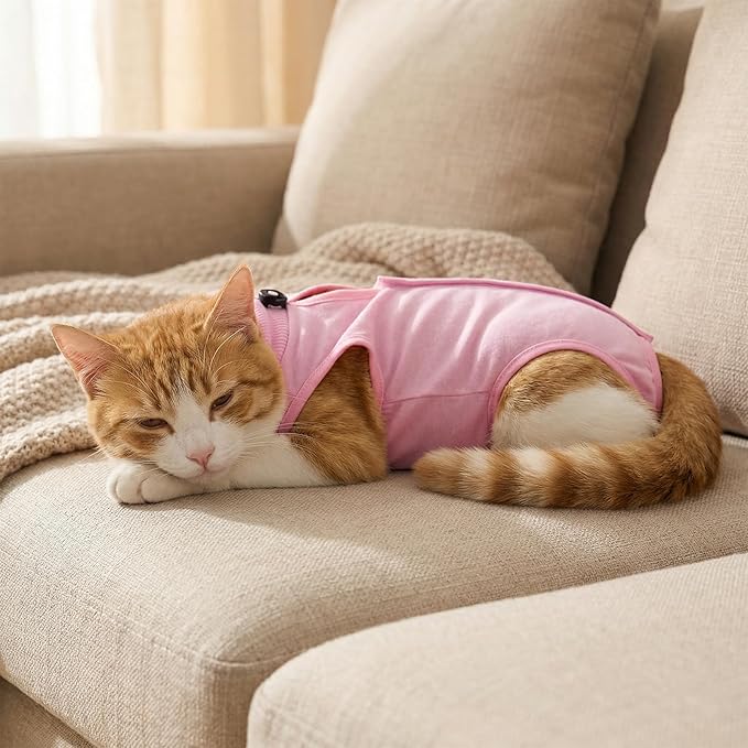 2Pcs Cat Spay Recovery Suit Female,Breathable Cat Onesie for Cats After Surgery Spay Kitten Surgery Recovery Suit Female Cone of Shame Alternative for Cats Anti Licking for Anti Licking Wounds (PinkM)