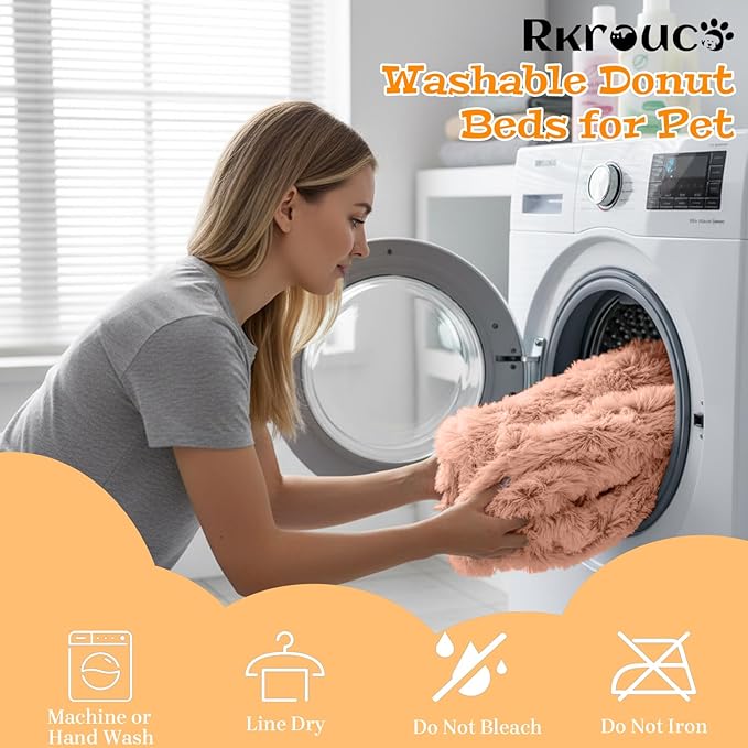 Fluffy Dog Bed Calming Donut Beds for Large Dogs Warming Round Small Medium Pet Nest Cozy Cat Mattress Indoor Washable Puppy Kennel Kittens Sleep Mat (M, 27.5×27.5 inch, Fresh Pink)