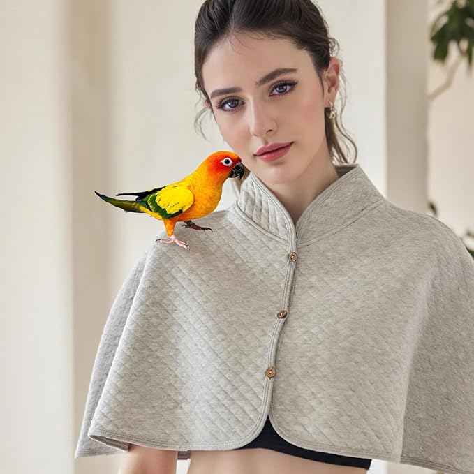 Parrot Anti-Scratch Shoulder Protector - Reusable Bird Diaper & Soft Bird Cape for Macaws, Cockatiels, Conures, Parakeets, Lovebirds and Finches - Pet Shoulder Guard with Poop Protection (Grey, Large)