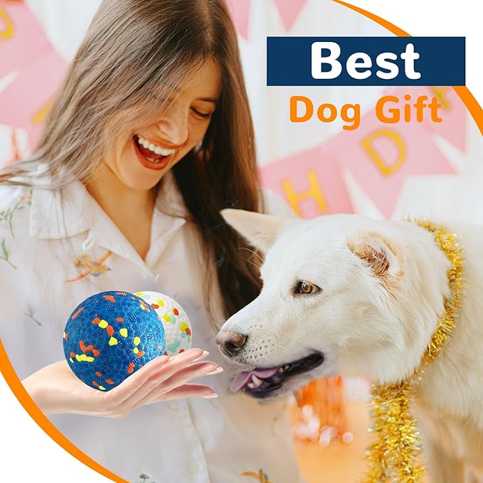 Petcare 2 Pack Dog Balls Toys for Aggressive Chewers Indestructible Tennis Balls for Medium Large Dogs Water Toy Chew Ball Tough Durable Big Dog Toys Bouncing Ball for Dogs to Fetch, Blue+White