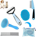Dog Brush Grooming Kit 5PCS - Dog Brush for Shedding,Puppy Brush and Flea Comb for Dogs, Slicker Brush Comb and Dog Hair Brush Set Blue, Grooming at Home or Travel